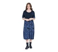 Ulla Popken Abito dal Taglio Svasato in Jersey con Effetto a più Strati, Scollo a Girocollo e Mezze Maniche Blu Notte Scuro 50+ 835122130-50+