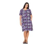 Ulla Popken Abito dal Taglio Svasato in Jersey con Fiori, Scollo a V e Mezze Maniche Viola 50+ 840354824-50+