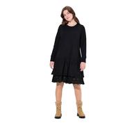 Ulla Popken Abito di Felpa con Pizzo, Scollo a Girocollo, Maniche Lunghe e Cotone Biologico Nero 42+ 821156100-42+