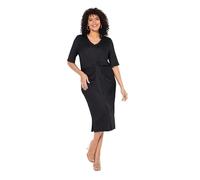 Ulla Popken Abito di Jersey con Drappeggio, Scollo a V e Mezze Maniche Nero 46+ 838765100-46+