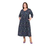 Ulla Popken Abito di Jersey dal Taglio Svasato con Paisley, Scollo a V e Maniche a 3/4 Nero 54+ 836980100-54+