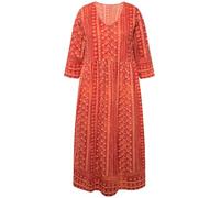 Ulla Popken Abito di Jersey dal Taglio Svasato con Tasche, Scollo a V e Maniche a 3/4 Arancione Chiaro 58+ 832576651-58+