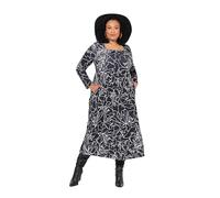 ULLA POPKEN Abito di Jersey dal Taglio Svasato con Tasche, Scollo Rettangolare e Maniche Lunghe Nero 46+ 834441100-46+