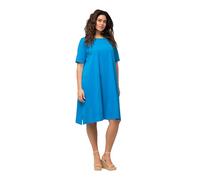Ulla Popken Abito in Jersey, Trapezio, Scollo Rotondo, Mezze Maniche, Tasche 819165 Vestito, Blu, 64-66 Donna