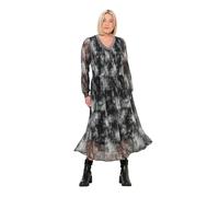 Ulla Popken Abito Midi a Punto Smock con Fantasia Batik, Scollo a V e Maniche Lunghe Nero 58+ 831540100-58+