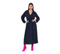 Ulla Popken Midikleid, Wickeloptik, A-Linie, V-Ausschnitt, Langarm Vestito, Blu Marino, 52-54 Donna