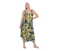 Ulla Popken Abito Midi dal Taglio Svasato e Smanicato con Fantasia Ispirata alla Giungla e Scollo a Girocollo Verde Oliva 54+ 837653430-54+