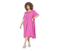 Ulla Popken Abito Midi in Jersey con Pallini, nervature, Scollo a Girocollo e Mezze Maniche Rosa Freddo 50+ 837920807-50+