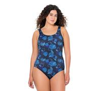 Ulla Popken Badeanzug Alice, Softline, Blattfeuerwerk Costume Intero, Blu Marino, 42-44 Donna