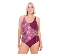 Ulla Popken Badeanzug, Alina, Wickelraffung Glitzerblüten Costume Intero, Porpora, 60 Donna