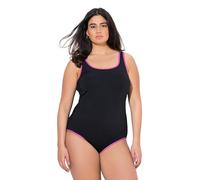 Ulla Popken Badeanzug, Farbige Paspeln, ohne Softcups, Rundhal Costume Intero, Nero, 46-48 Donna