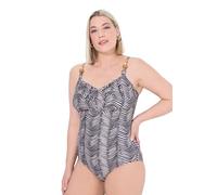 Ulla Popken Badeanzug, Iris, Struktur, Schmuckdetail, Zig-Zag Jungle Costume Intero, Nero, 50 Donna