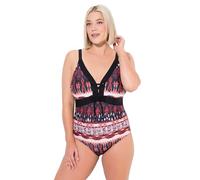 Ulla Popken Badeanzug Jenny, Ekatmuster Safari Costume Intero, Blu Navy, 52 Donna