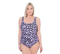 Ulla Popken Badeanzug, Leomuster, ohne Softcups, Rundhals Costume Intero, Viola Chiaro, 50-52 Donna