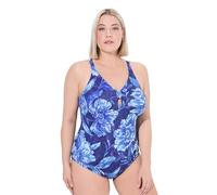 Ulla Popken Badeanzug Patrizia, Knoten, Blue Flower Costume Intero, Indaco, 50 Donna