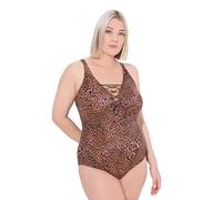 Ulla Popken Badeanzug Petra, Schnürung, Leo Costume Intero, Caramello Scuro, 50 Donna