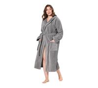 Ulla Popken Bademantel, Kapuze, Gürtel, A-Linie, Frottee Accappatoio, Grigio Cemento, 52-54 Donna