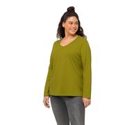 Ulla Popken Basic Shirt, V-Ausschnitt, Schmal, Lange Ärmel T, Olivgrün, 46+ Donna