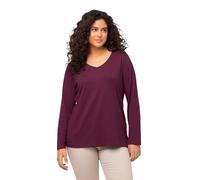 Ulla Popken Basic Shirt, V-Ausschnitt, Schmal, Lange Ärmel, T-Shirt Donna, Dunkle Beeren, 50-54