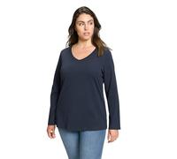 Ulla Popken Basic Shirt, V-Ausschnitt, Slim, Langarm Magliette, Marine, 64-66 Donna