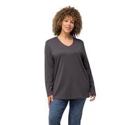 Ulla Popken Basic-t-Shirt, V-Ausschnitt, Entspannt, Langärmelig, Graphitgrau, 50-54 Donna
