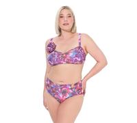 Ulla Popken Bikini Tina, Glitzerprint, Blumenbrosche Set, Rosa Ibisco, 50 Donna