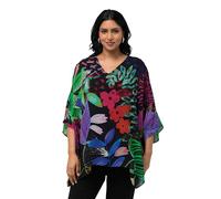 Ulla Popken Blusa a Doppio Strato dal Taglio Oversize con Scollo a V e Mezze Maniche Nero 50+ 829679100-50+