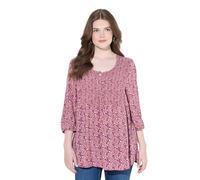 Ulla Popken Blusa a Punto Smock con Design Floreale, Taglio Svasato, Scollo a Girocollo e Maniche a 3/4 Quarzo Rosa 46+ 840885535-46+