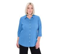 Ulla Popken Blusa con Increspatura a Bolle, Righe, Collo da Camicia e Maniche a 3/4 Blu Cobalto 62+ 797458760-62+