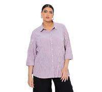 Ulla Popken Blusa con Increspatura a Bolle, Righe, Collo da Camicia e Maniche a 3/4 Rosso Borgogna 54+ 797458820-54+