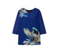 Ulla Popken Blusa dal Taglio Oversize con Fiori, Scollo a V e Maniche Svasate a 3/4 Zaffiro Scuro 54+ 828536740-54+