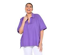 Ulla Popken Blusa dal Taglio Oversize con Ricami Traforati, Collo da Camicia e Mezze Maniche Viola 46+ 838281831-46+
