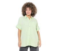 Ulla Popken Blusa dal Taglio Oversize in Mussola con Frange, Collo da Camicia e Mezze Maniche lätt Lime 54+ 838390409-54+