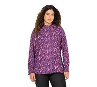 Ulla Popken Blusa dal Taglio Svasato con Colletto alla Coreana, Punto Smock e Maniche Lunghe Viola Scuro 58+ 830592835-58+