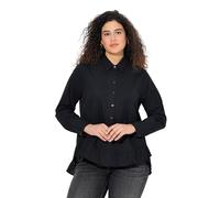 Ulla Popken Blusa dal Taglio Svasato con Orlo con Volant, Collo da Camicia e Maniche Lunghe Nero 54+ 842170100-54+