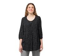 Ulla Popken Blusa dal Taglio Svasato con Punto Smock, Pallini, Scollo a Girocollo e Maniche a 3/4 Nero 58+ 830258100-58+