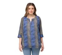 Ulla Popken Blusa dal Taglio Svasato con Righe, Scollo a Tunica e Maniche a 3/4 Blu Notte Scuro 58+ 819657130-58+