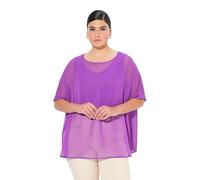 Ulla Popken Blusa di Chiffon dal Taglio Oversize con Scollo Rotondo e Mezze Maniche Viola 2+ 825815824-2+