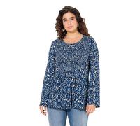Ulla Popken Blusa a Punto Smock con Scollo a Girocollo e Maniche Lunghe Svasate Blu Notte 50+