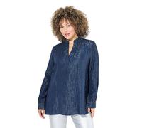 Ulla Popken Bluse, Metallic-Streifen, A-Linie, V-Ausschnitt, Langarm Camicia da Donna, Blu Inchiostro, 56/58 IT