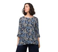 Ulla Popken Bluse mit Druck Camicette, Blu Oltremare Scuro, 52-54 Donna