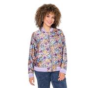 Ulla Popken Bomber Reversibile, Tinta Unita/Fiori, Colletto College, Bordi a Costine Blu Notte Scuro 54+ 835006130-54+