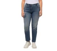 Ulla Popken Boyfriend-Jeans, Destroy-Effekte, weites Bein, Stretch, Blu Denim, 56 Donna