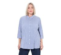 Ulla Popken Bubble-Bluse, Streifen, Hemdkragen, 3/4-arm Camicetta, Blu Cobalto, 64-66 Plus Donna