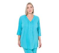 Ulla Popken Bubble-Tunika, Biesen, Herzausschnitt, 3/4-arm Tunica, Acqua Profonda, 54-56 Große Größen Donna