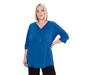 Ulla Popken Bubble-Tunika, Biesen, Herzausschnitt, 3/4-arm Tunica, Blu Cobalto, 62-64 Große Größen Donna
