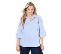Ulla Popken Camicetta da Donna, a Righe, Linea A, Colletto Camicia, Maniche a 3/4, a Righe, con Maniche a 3/4, Blu, 46-48