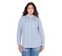 Ulla Popken Camicetta da Donna Taglie Forti, Taglie Forti, a Righe, Linea A, Colletto Camicia, Maniche Lunghe, Blu Denim, 68 IT/70 IT