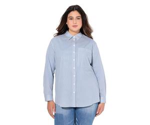 Ulla Popken Camicetta da Donna Taglie Forti, Taglie Forti, a Righe, Linea A, Colletto Camicia, Maniche Lunghe, Blu Denim, 68 IT/70 IT