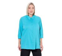 Ulla Popken Camicetta da Donna Taglie Forti, Taglie Forti, con Bolle, Colletto Camicia, Maniche a 3/4, Acqua Profonda, 68-70 Plus